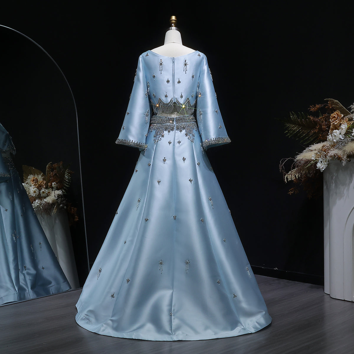 Luxury Burgundy Crystal Beaded 2 Piece Long Sleeve Evening Dress SS573 