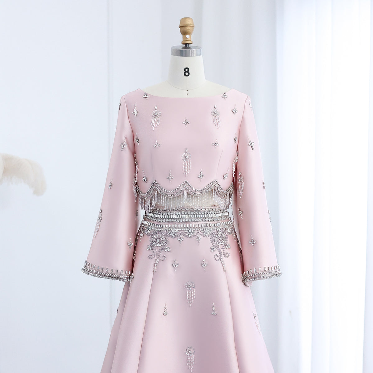 Luxury Burgundy Crystal Beaded 2 Piece Long Sleeve Evening Dress SS573 