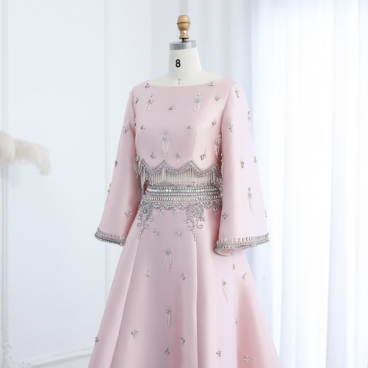 Luxury Burgundy Crystal Beaded 2 Piece Long Sleeve Evening Dress SS573 