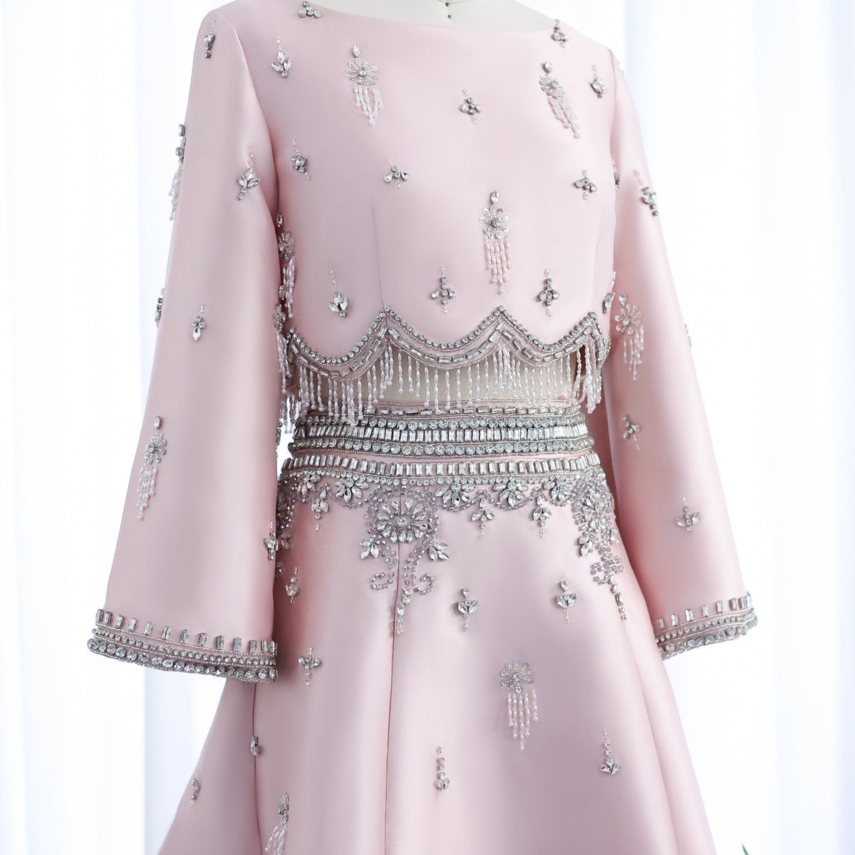 Luxury Burgundy Crystal Beaded 2 Piece Long Sleeve Evening Dress SS573 