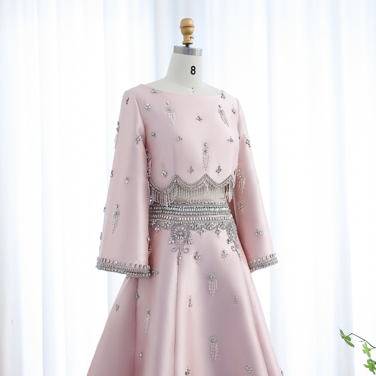 Luxury Burgundy Crystal Beaded 2 Piece Long Sleeve Evening Dress SS573 