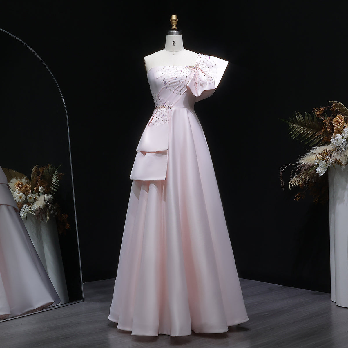 Elegant Gold One Shoulder Satin Evening Dress SS592 