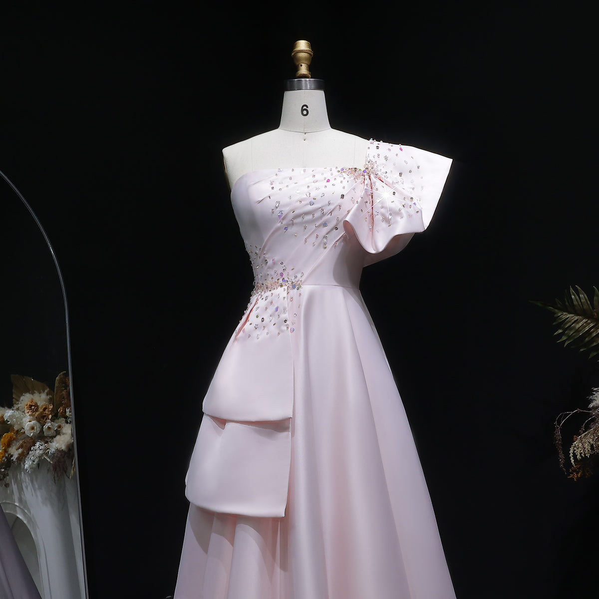 Elegant Gold One Shoulder Satin Evening Dress SS592 