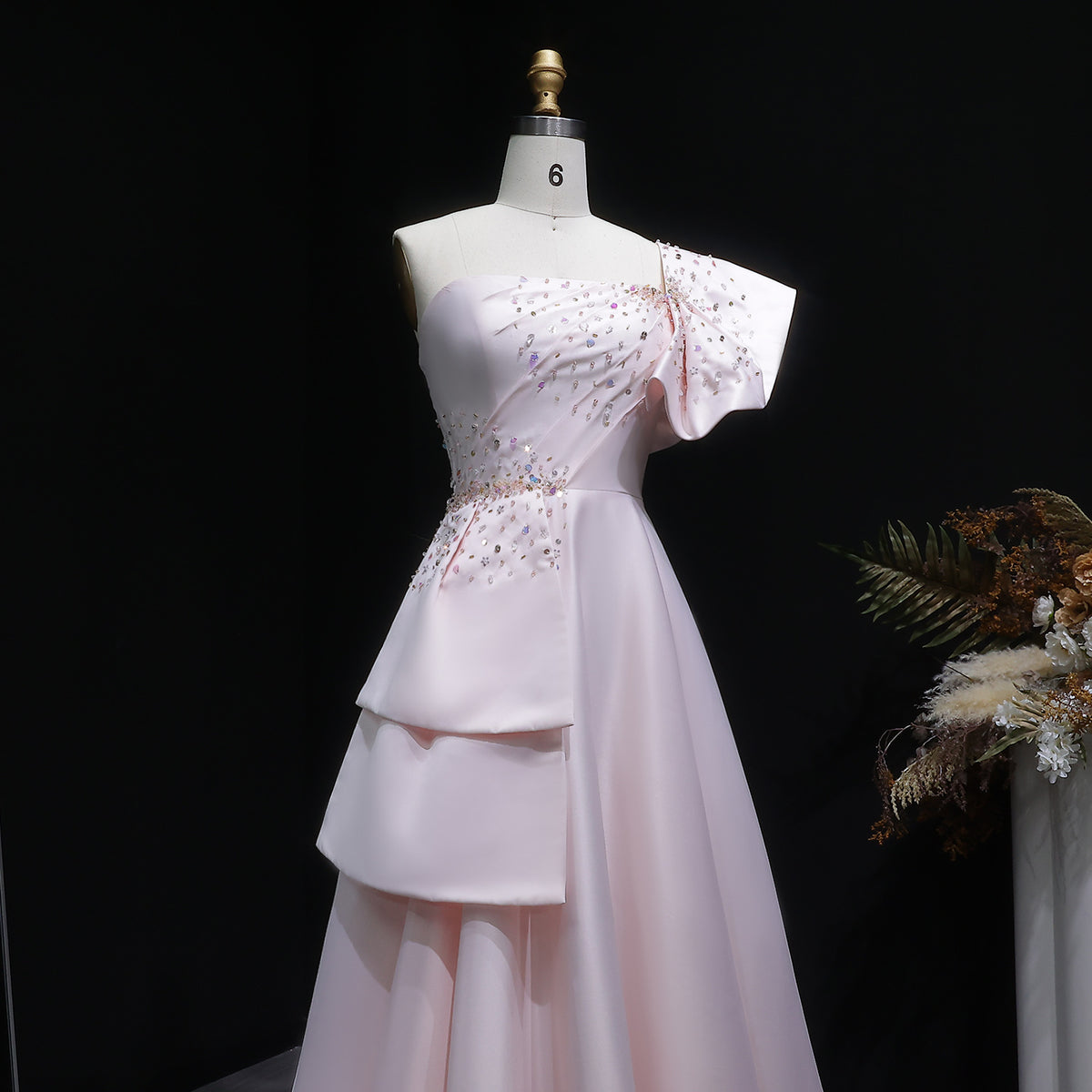 Elegant Gold One Shoulder Satin Evening Dress SS592 