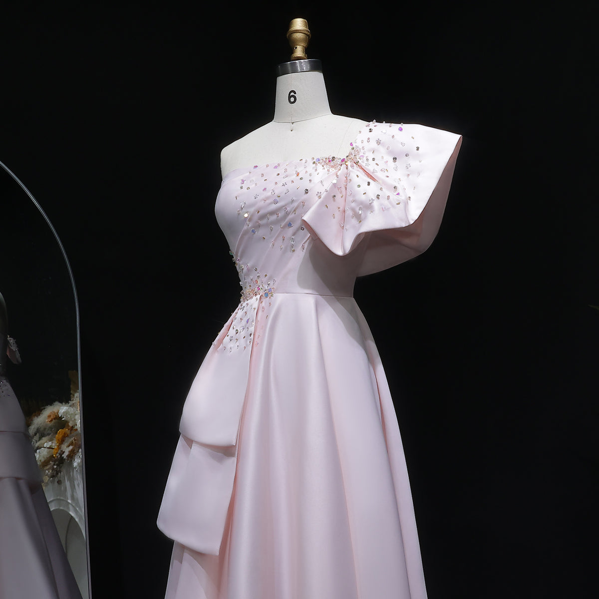 Elegant Gold One Shoulder Satin Evening Dress SS592 