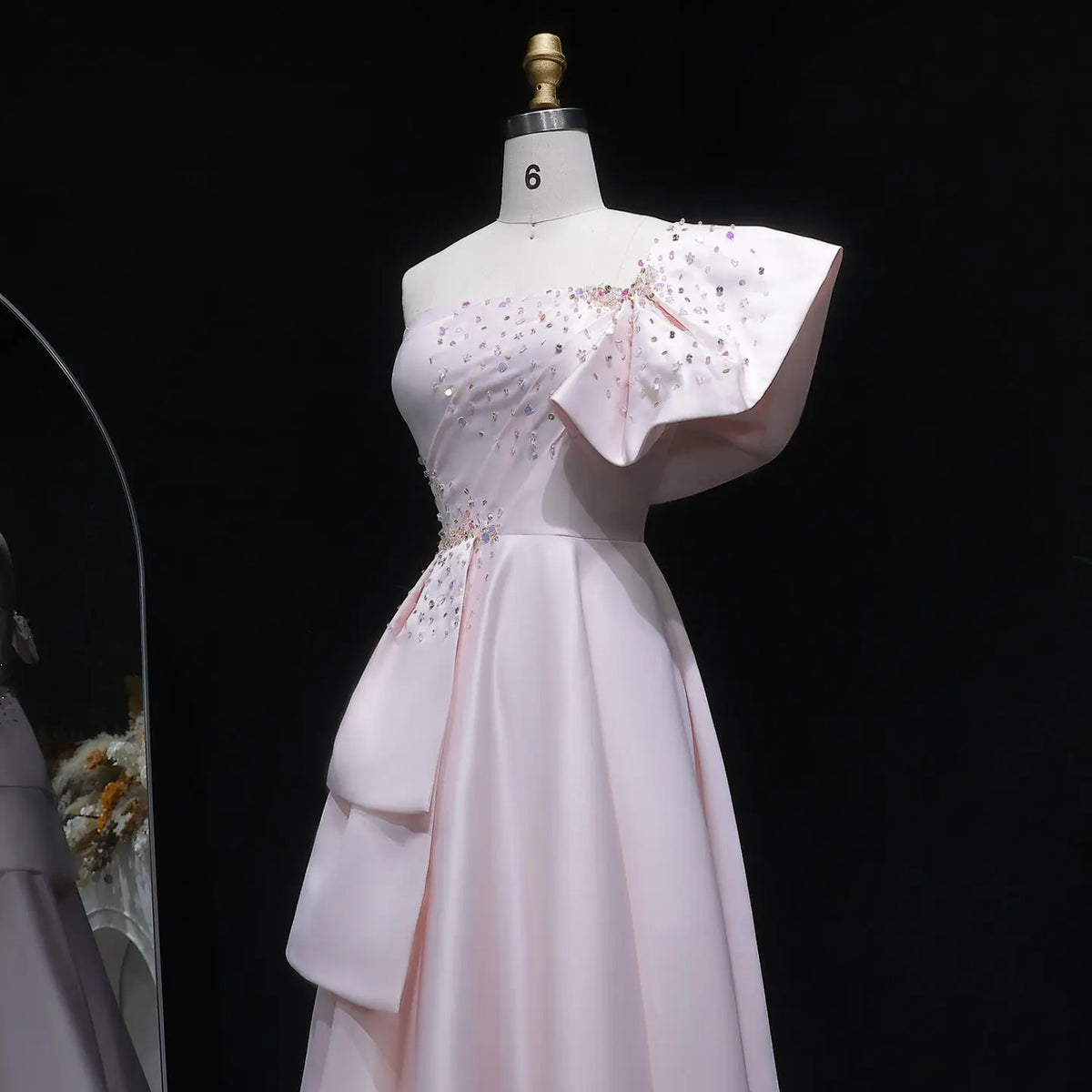 Elegant Gold One Shoulder Satin Evening Dress SS592 
