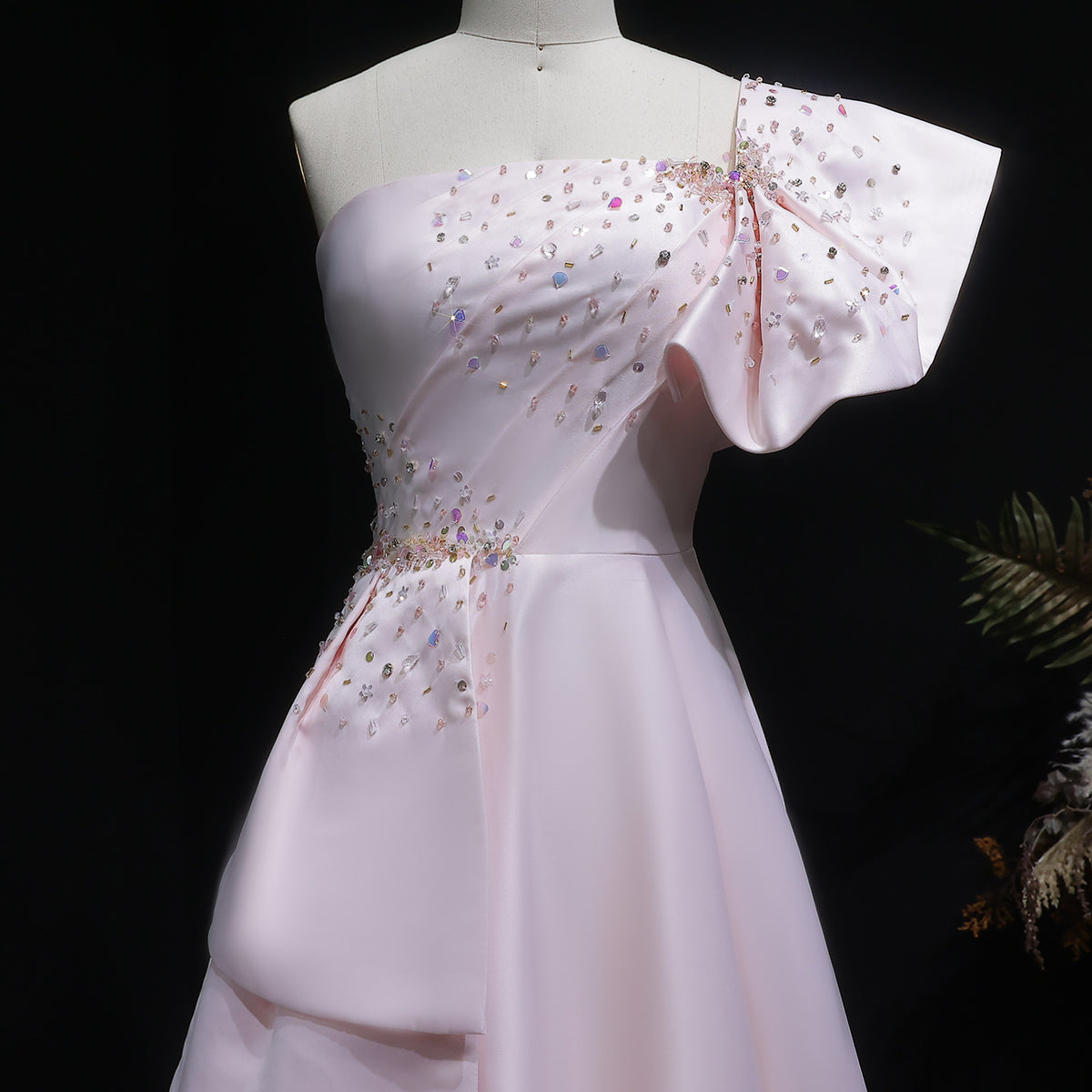 Elegant Gold One Shoulder Satin Evening Dress SS592 