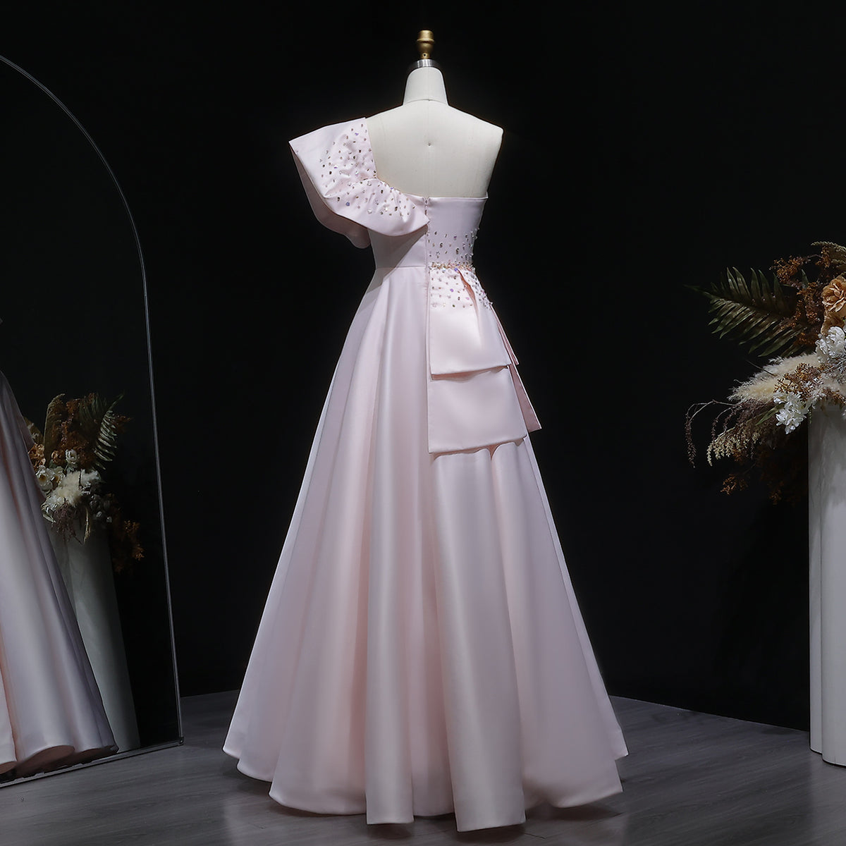 Elegant Gold One Shoulder Satin Evening Dress SS592 