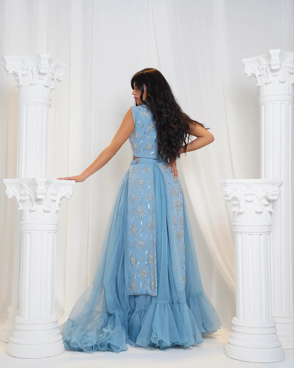 extravagant blue dress Luxury Blue A Line Feather Ball Gown Beaded Evening Dress LA73511 Blue / 4