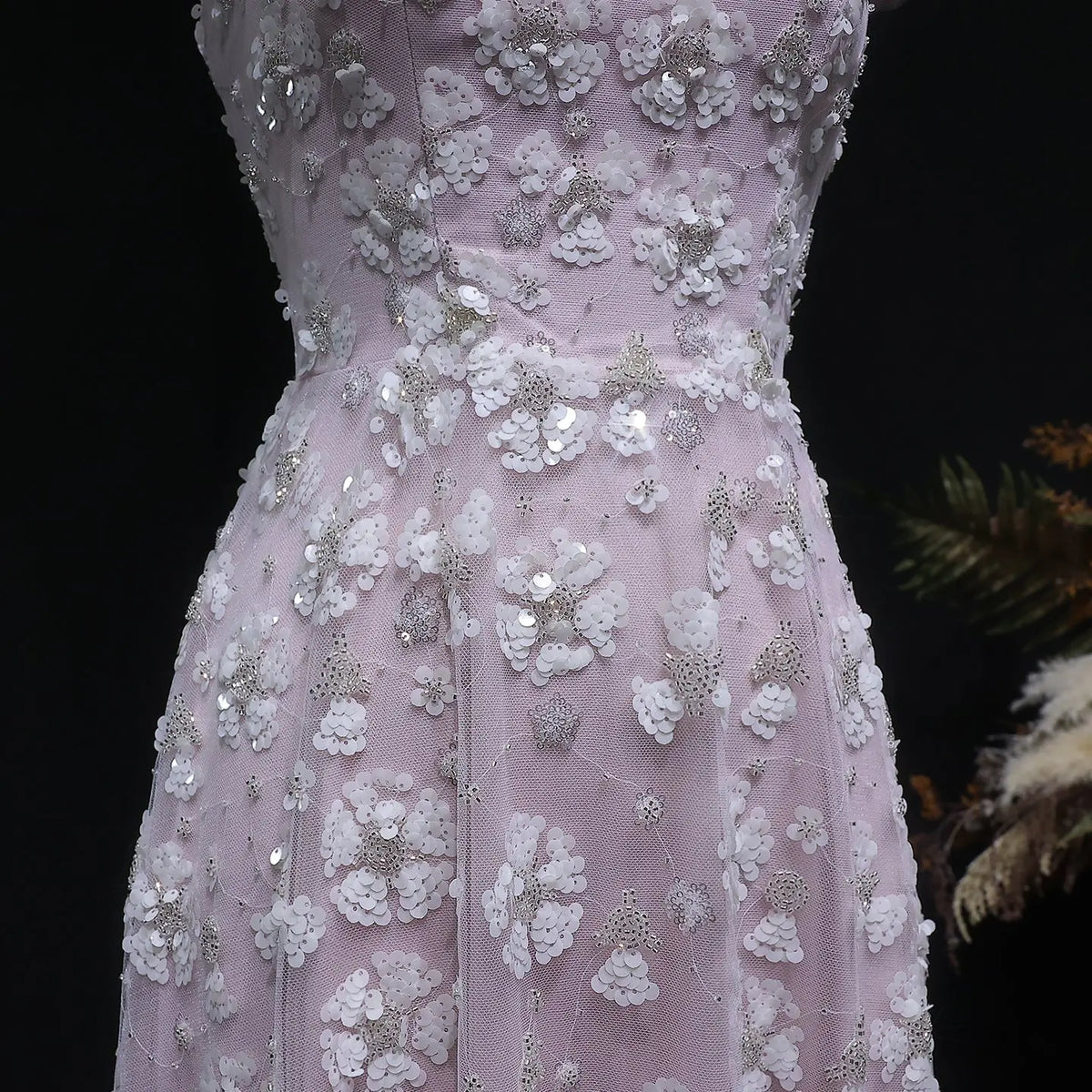Square Neck Chic Pink Floral Evening Dress SS602 Square Neck Chic Pink Floral Evening Dress SS602