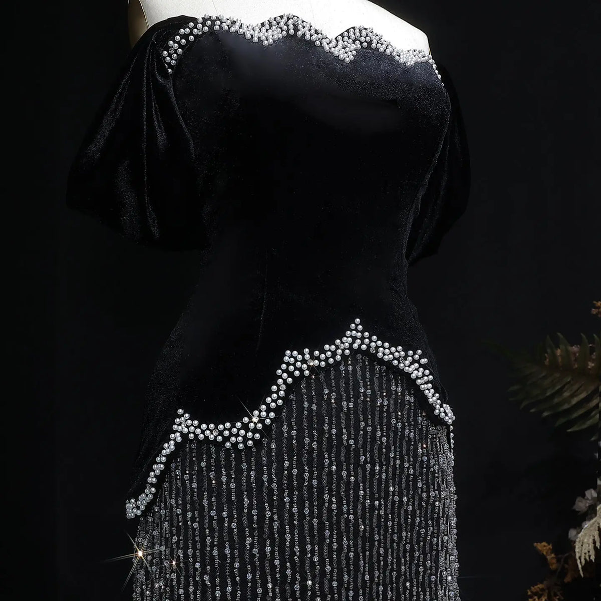 Luxury Black Off Shoulder Sequin Pearl Evening Dress SS615 - SHARONSAID Luxury Black Off Shoulder Sequin Pearl Evening Dress SS615 - SHARONSAID