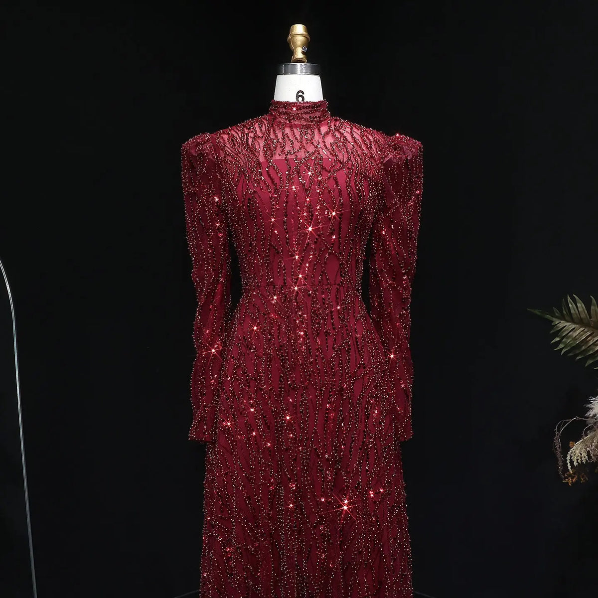 Luxury Wine Red Beaded Sequin Long Sleeve Evening Dress SS618 SHARONSAID Luxury Wine Red Beaded Sequin Long Sleeve Evening Dress SS618 SHARONSAID