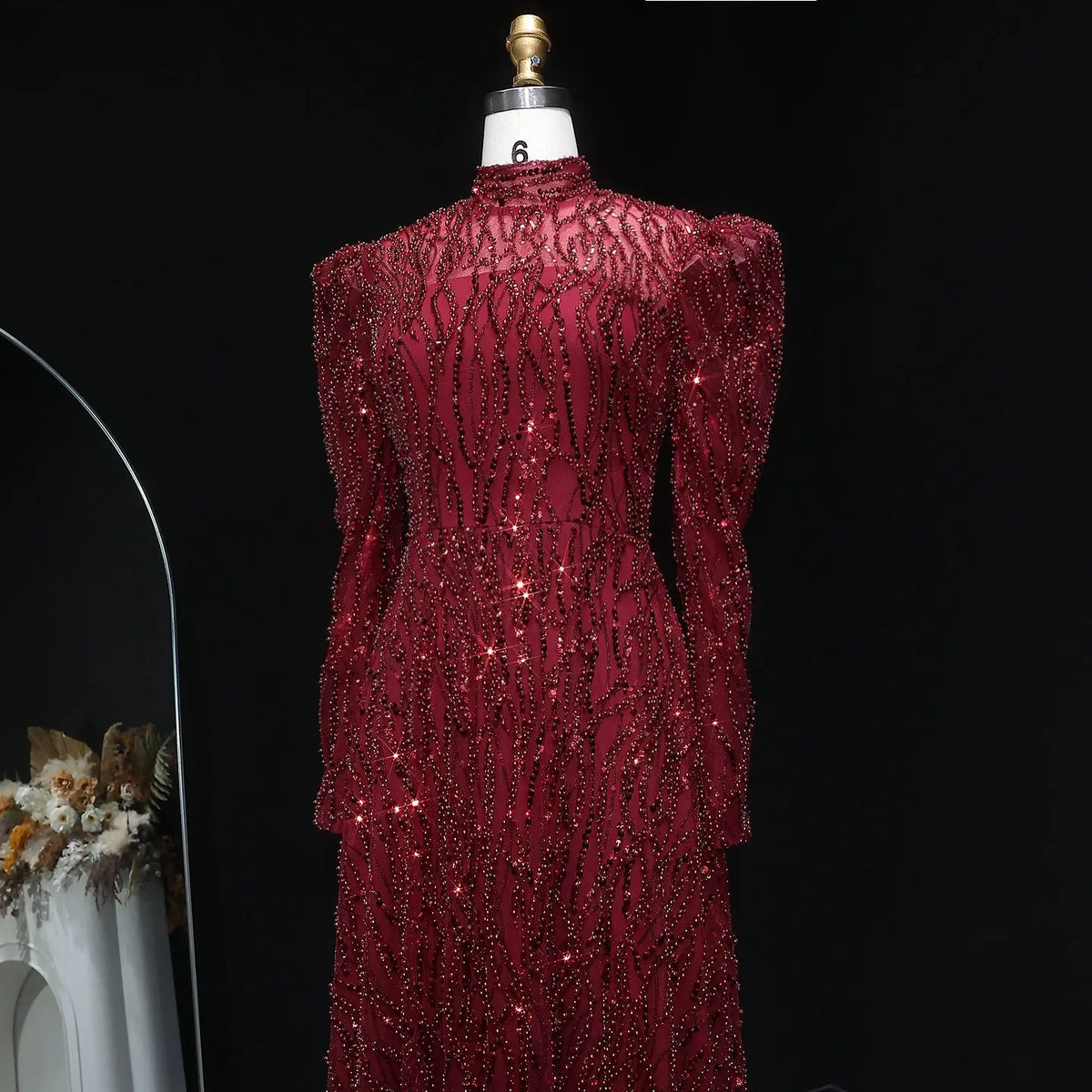 red long sleeve prom dress Sleeves Short Dresses, Red Long Sleeves Short Formal Gra jbydress Make a statement at your next formal affair in Scala 61310 Luxury Wine Red Beaded Sequin