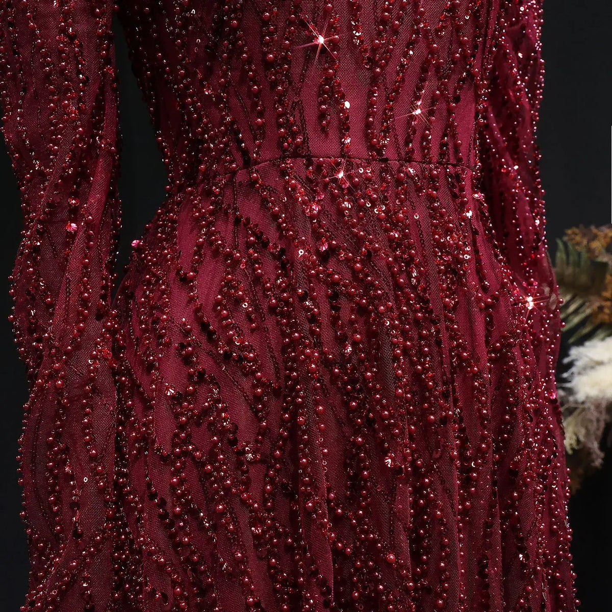 Luxury Wine Red Beaded Sequin Long Sleeve Evening Dress SS618 Luxury Wine Red Beaded Sequin Long Sleeve Evening Dress SS618