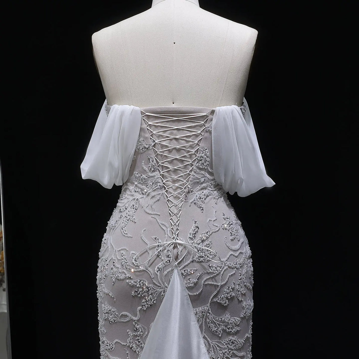 Elegant Ivory Sequin Off Shoulder Embroidered Evening Dress SS622 SHARONSAID Elegant Ivory Sequin Off Shoulder Embroidered Evening Dress SS622 SHARONSAID