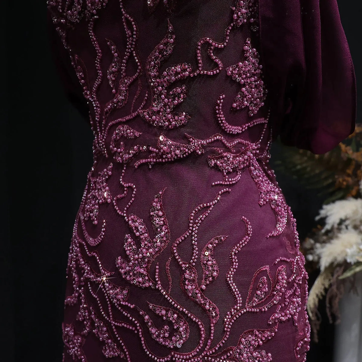 Elegant Ivory Sequin Off Shoulder Embroidered Evening Dress SS622 