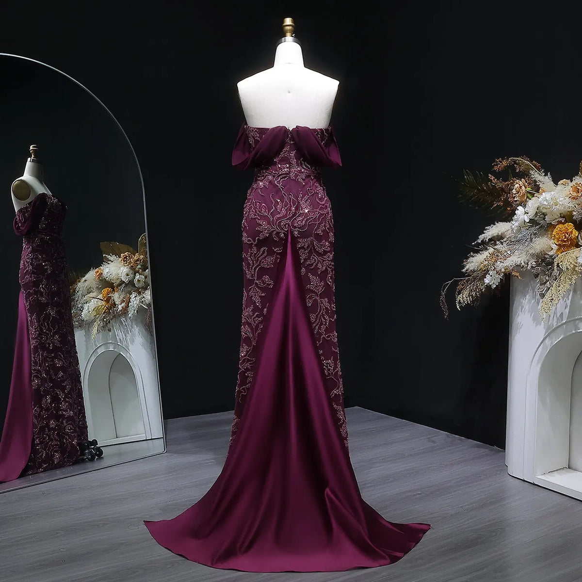 Elegant Ivory Sequin Off Shoulder Embroidered Evening Dress SS622 