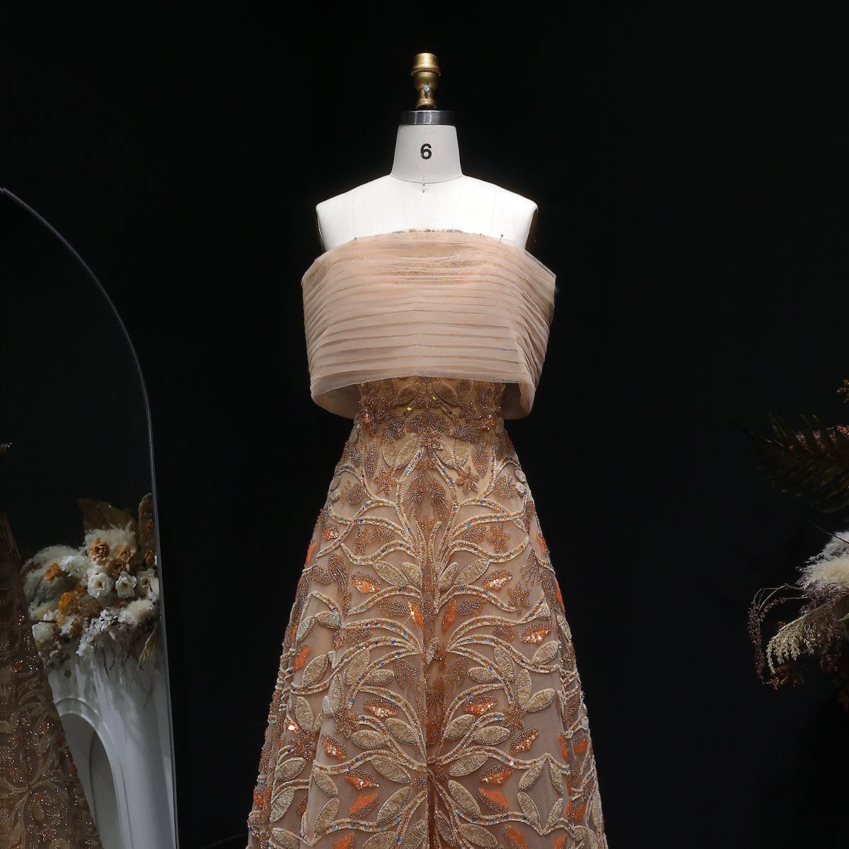 Luxury Orange Sequin Beaded Embroidered Evening Dress SS542 