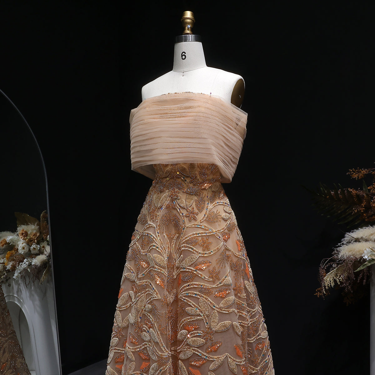 Luxury Orange Sequin Beaded Embroidered Evening Dress SS542 