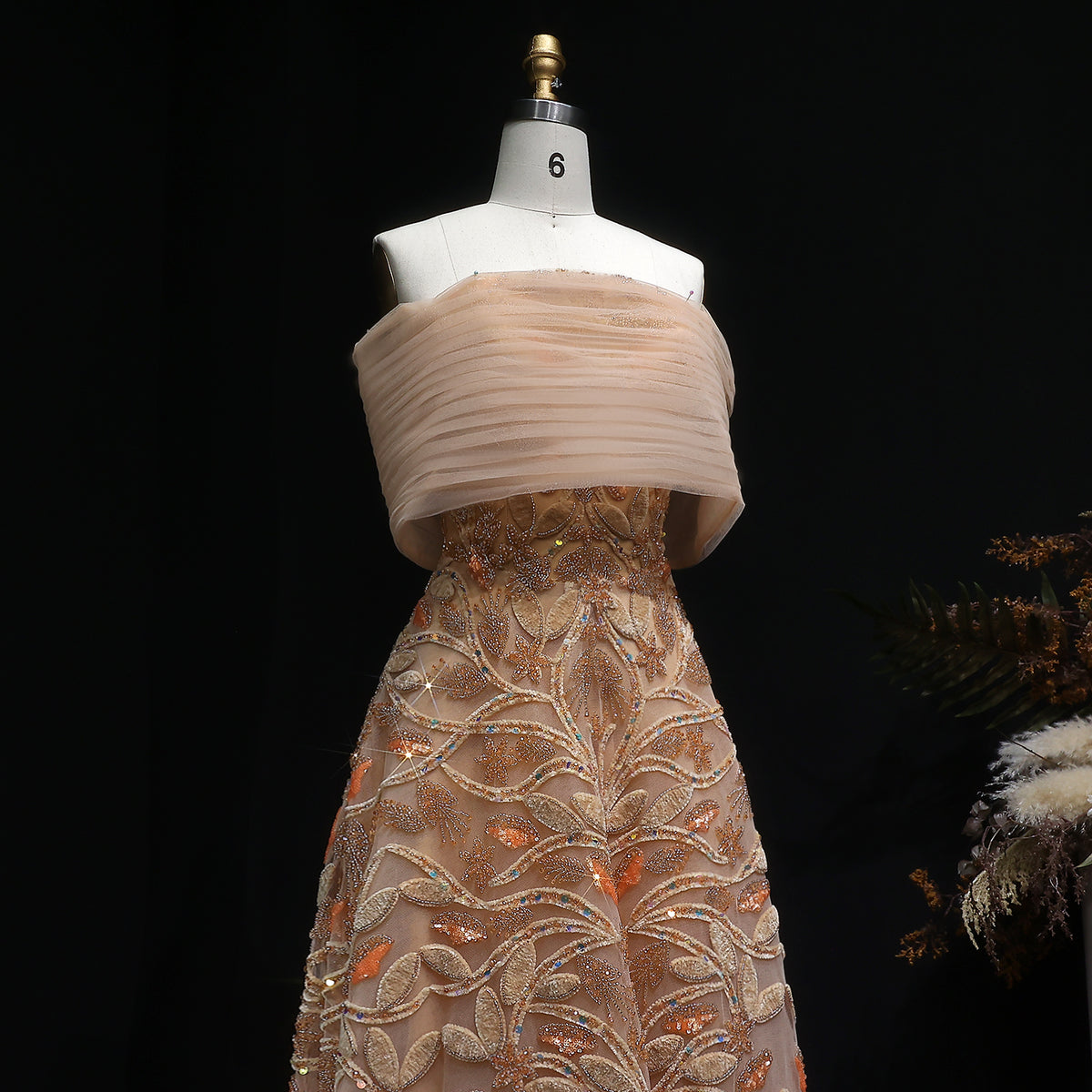 Luxury Orange Sequin Beaded Embroidered Evening Dress SS542 