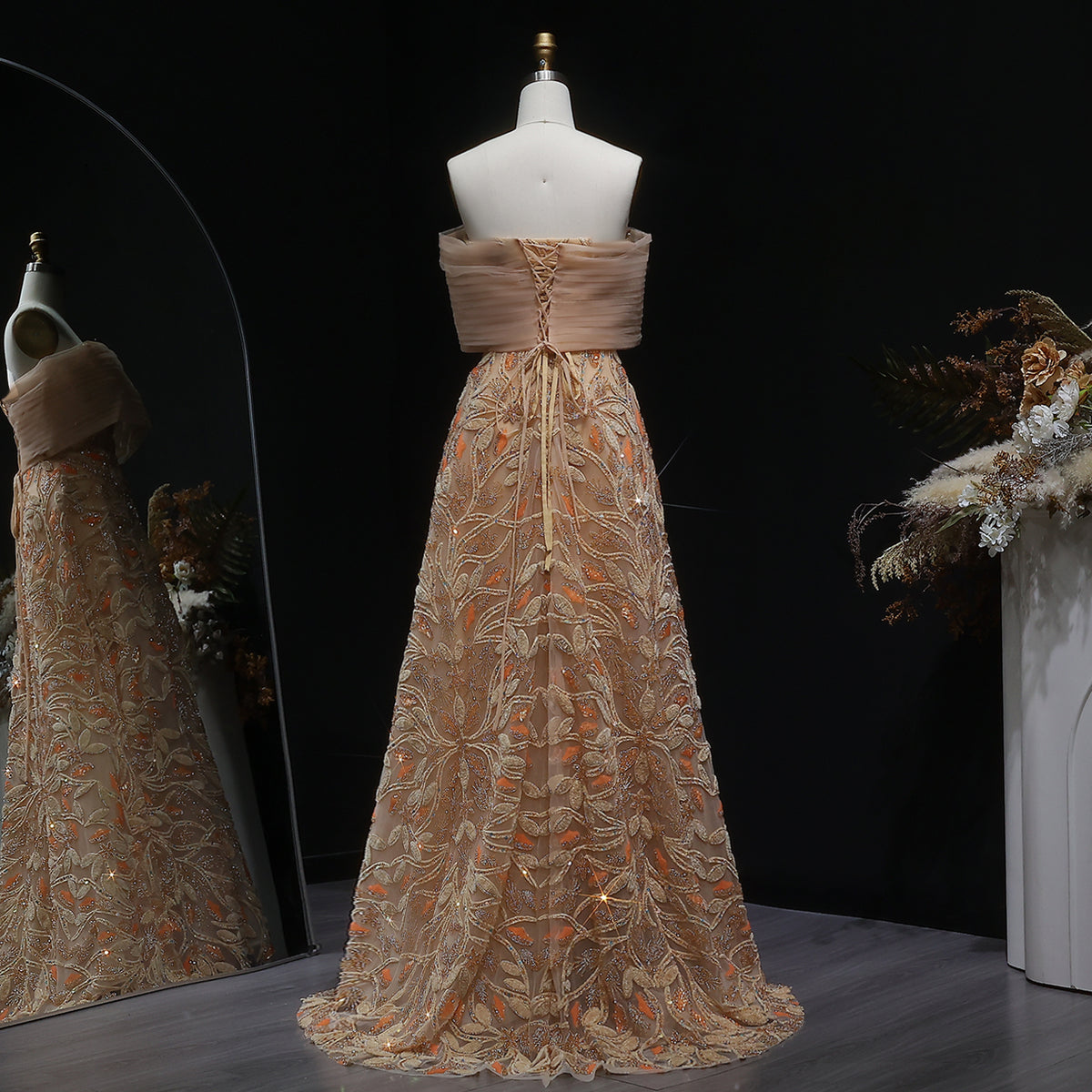 Luxury Orange Sequin Beaded Embroidered Evening Dress SS542 