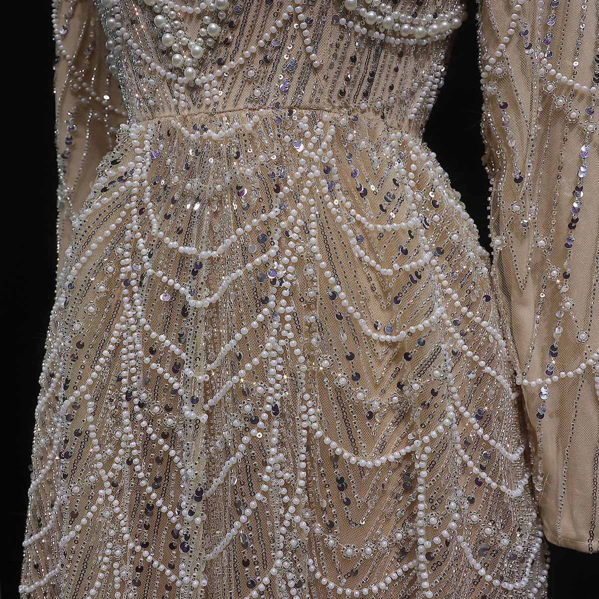 Luxury Green Sequin Beaded Shiny Long Sleeve Evening Dress SS625 