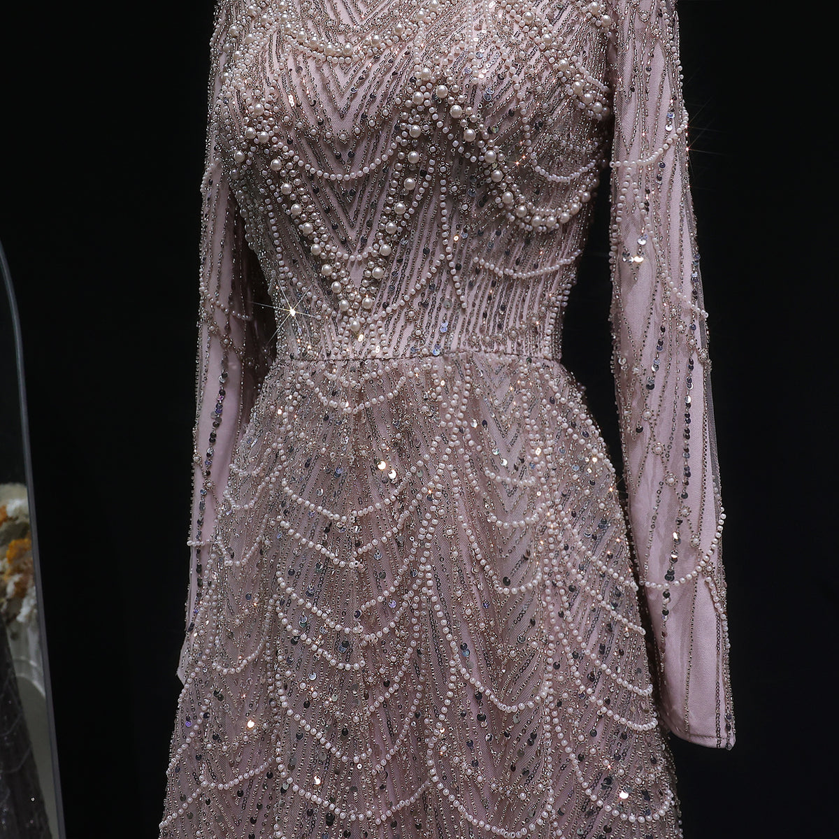 Luxury Green Sequin Beaded Shiny Long Sleeve Evening Dress SS625 