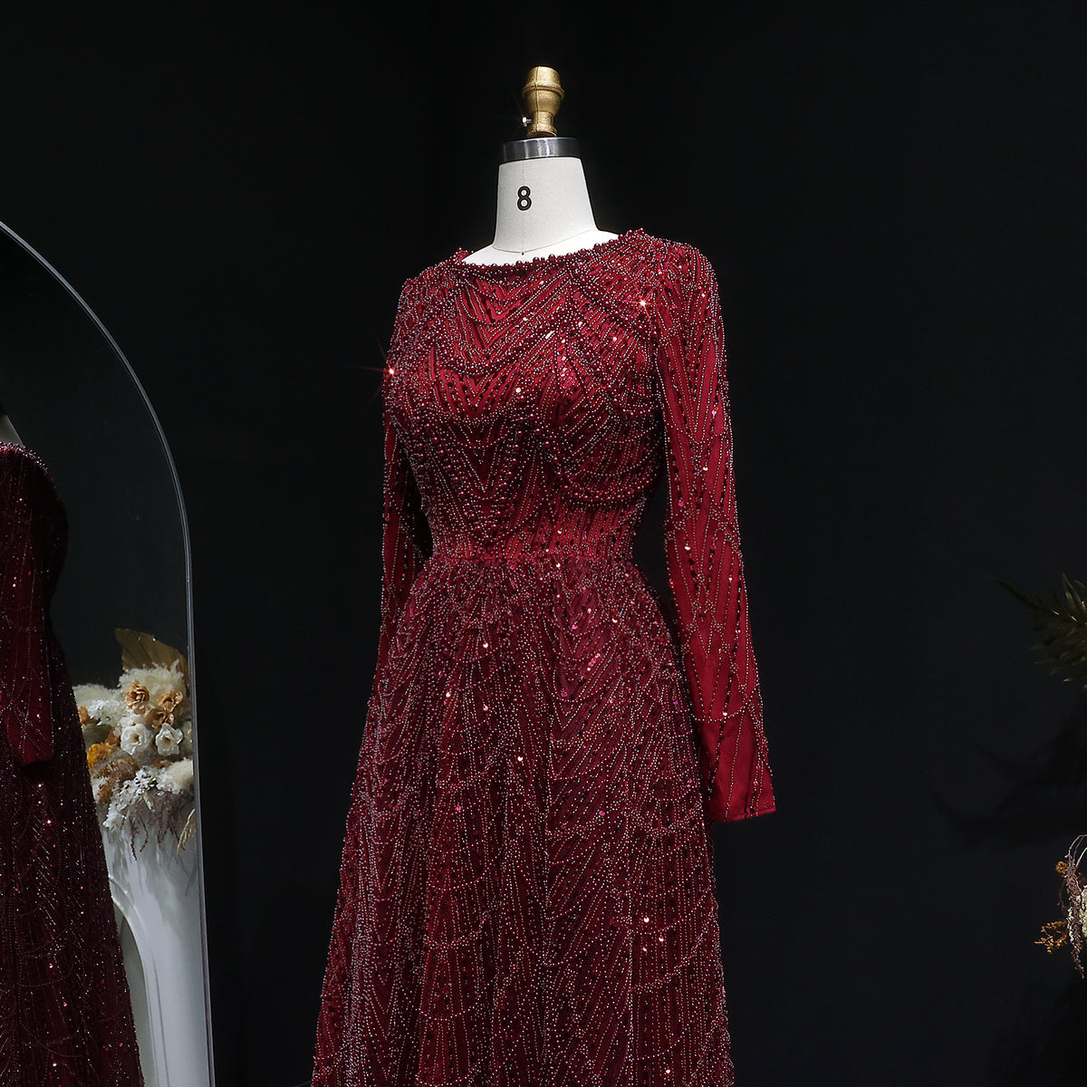 Luxury Green Sequin Beaded Shiny Long Sleeve Evening Dress SS625 