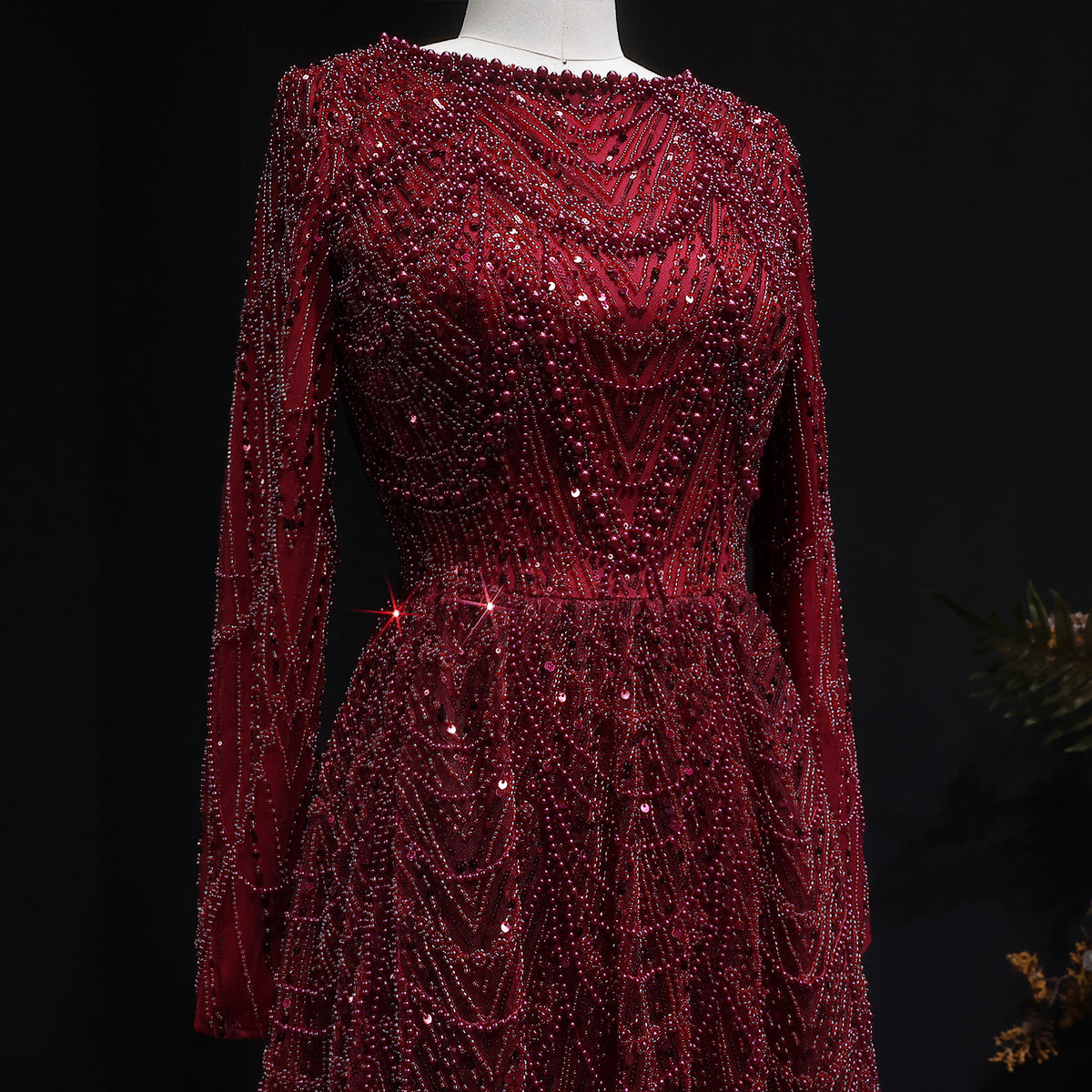 Luxury Green Sequin Beaded Shiny Long Sleeve Evening Dress SS625 