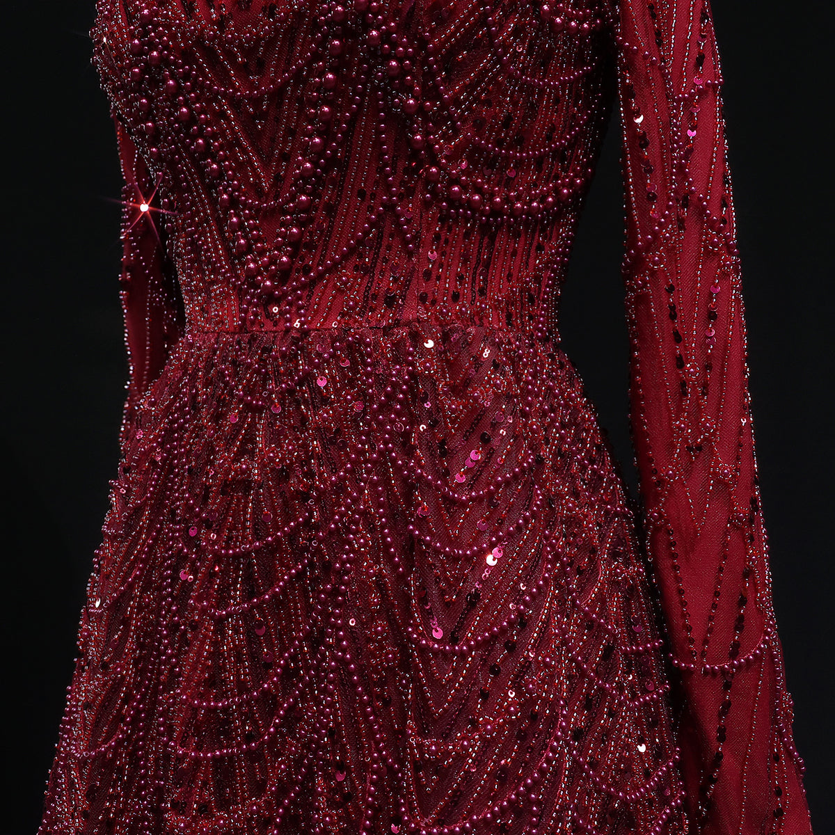 Luxury Green Sequin Beaded Shiny Long Sleeve Evening Dress SS625 