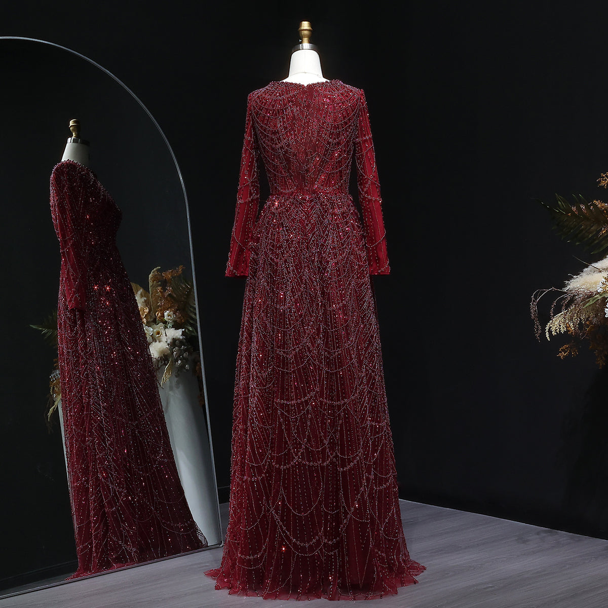 Luxury Green Sequin Beaded Shiny Long Sleeve Evening Dress SS625 