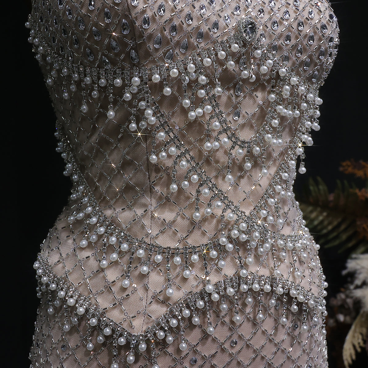 Luxury Gray Beaded Crystal Long Straight Evening Dress SS631 