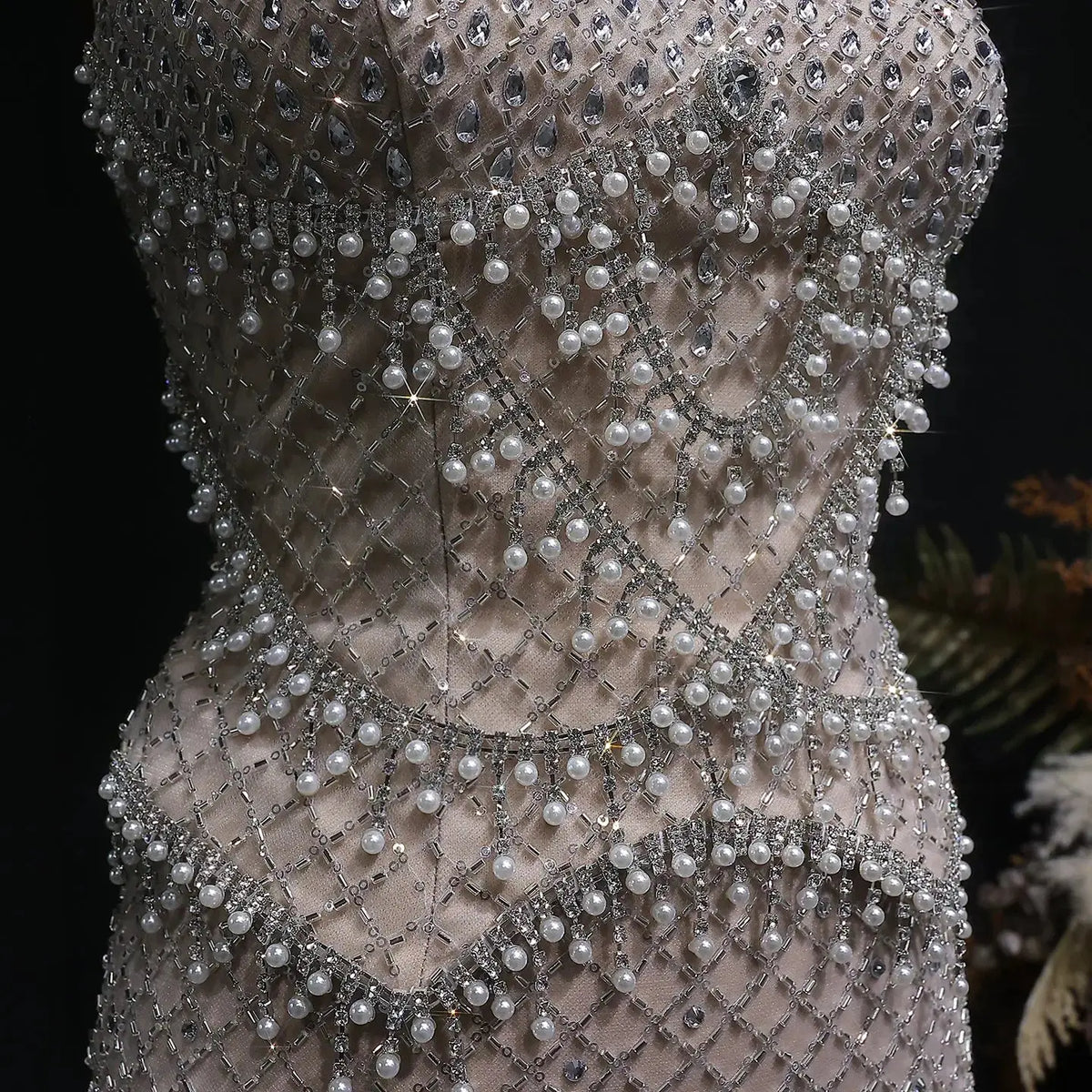 Luxury Gray Beaded Crystal Long Straight Evening Dress SS631 