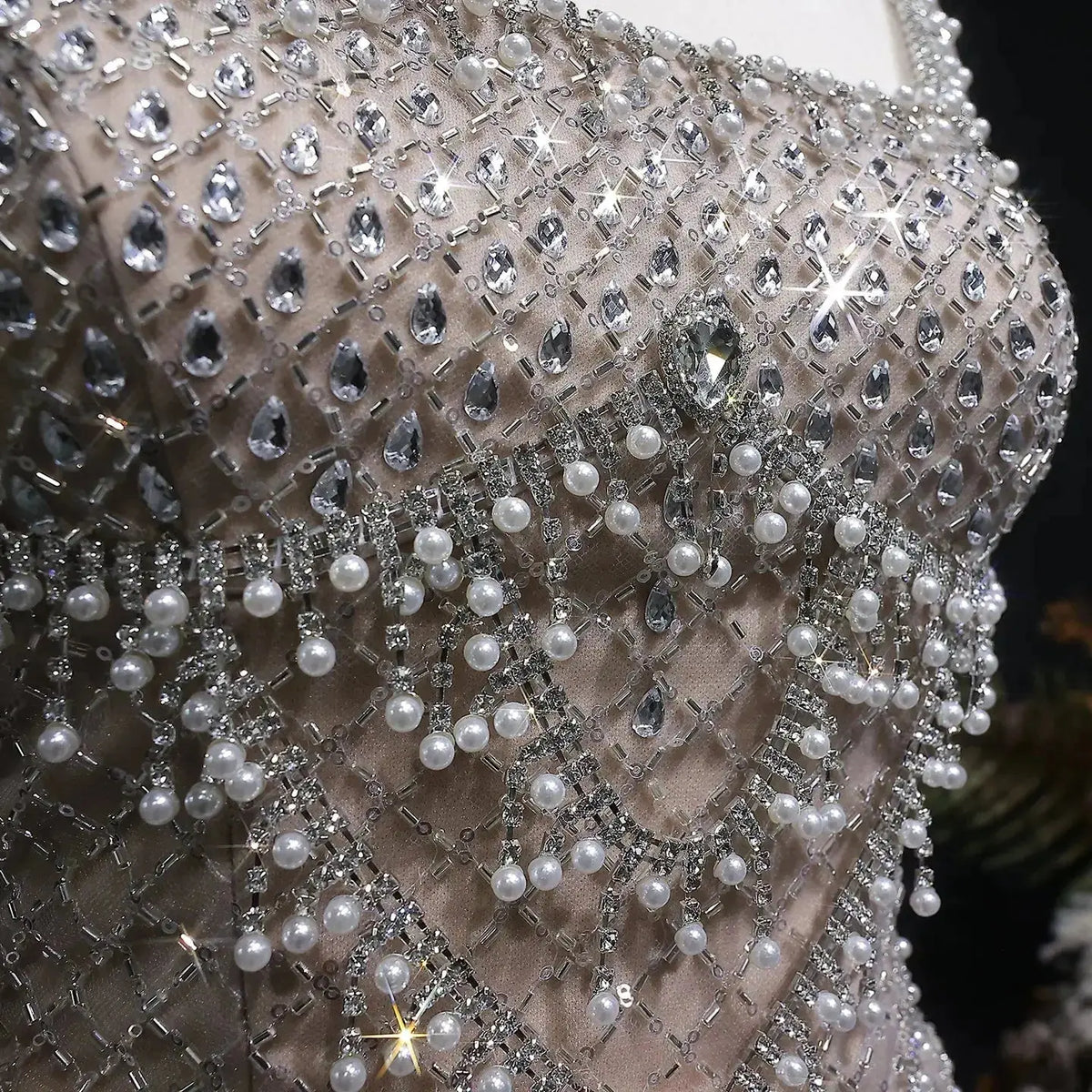 Luxury Gray Beaded Crystal Long Straight Evening Dress SS631 