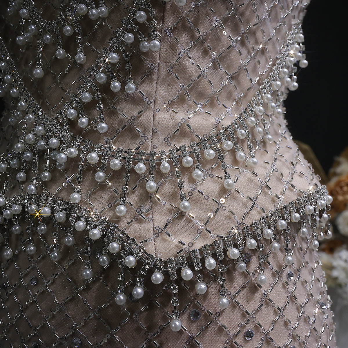 Luxury Gray Beaded Crystal Long Straight Evening Dress SS631 