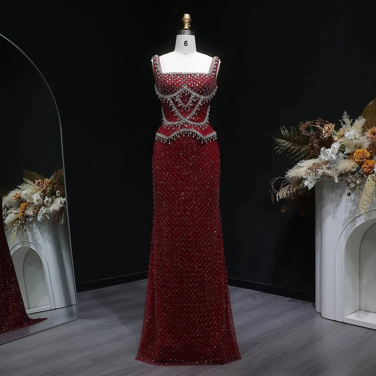 Luxury Gray Beaded Crystal Long Straight Evening Dress SS631 