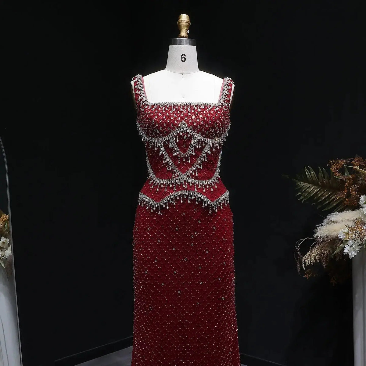 Luxury Gray Beaded Crystal Long Straight Evening Dress SS631 