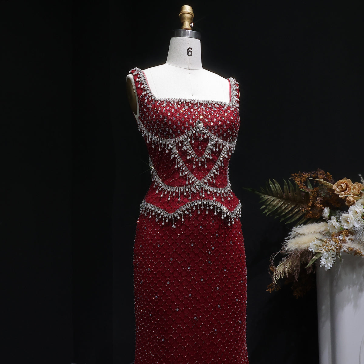 Luxury Gray Beaded Crystal Long Straight Evening Dress SS631 