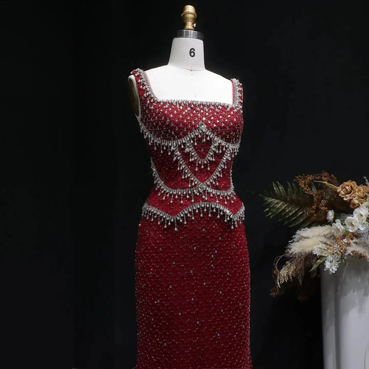 Luxury Gray Beaded Crystal Long Straight Evening Dress SS631 