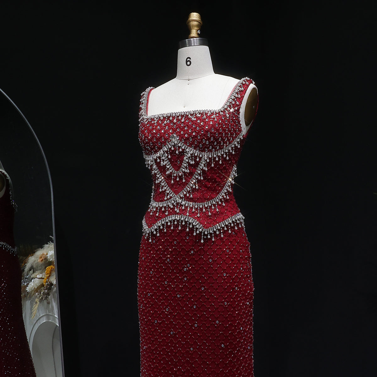 Luxury Gray Beaded Crystal Long Straight Evening Dress SS631 