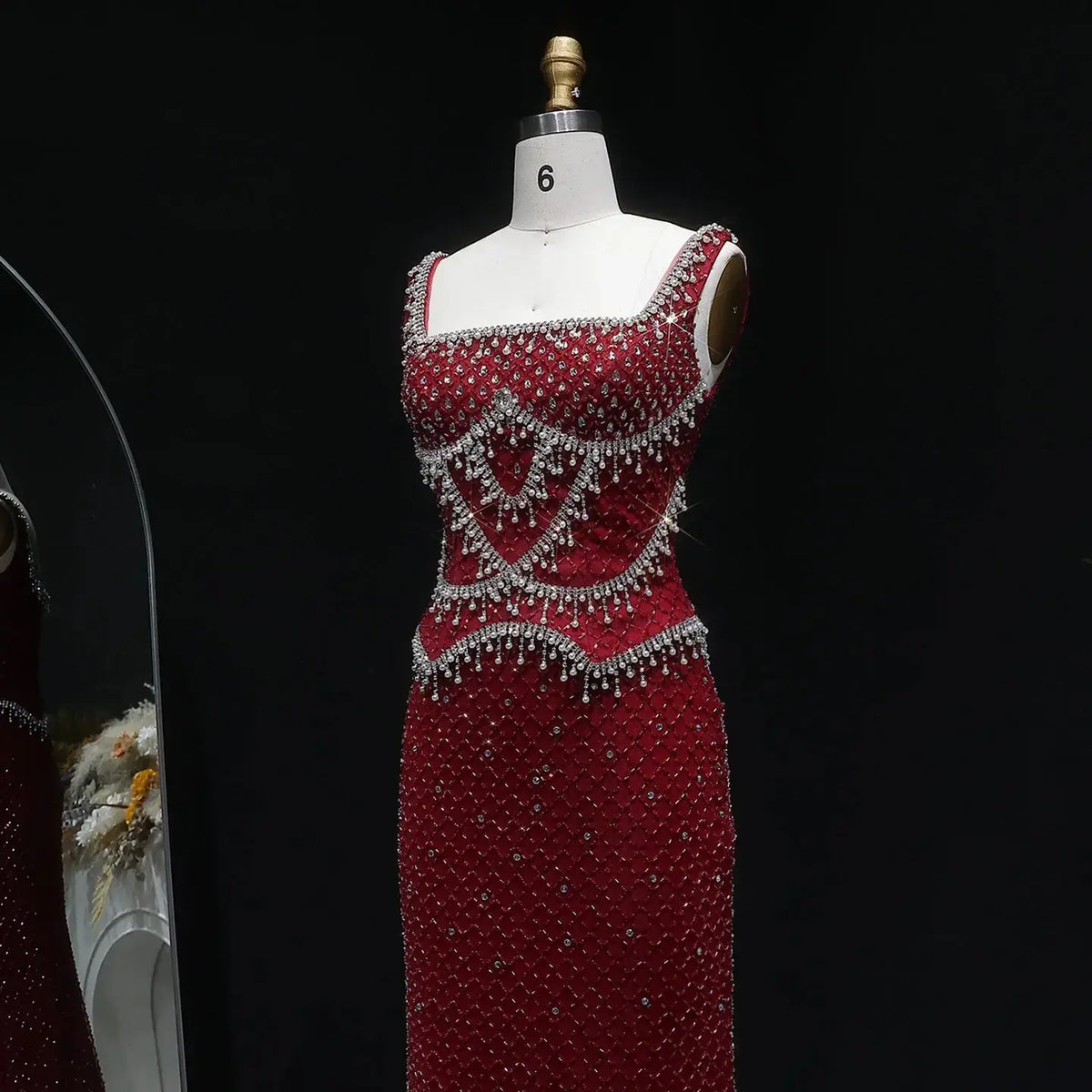 Luxury Gray Beaded Crystal Long Straight Evening Dress SS631 