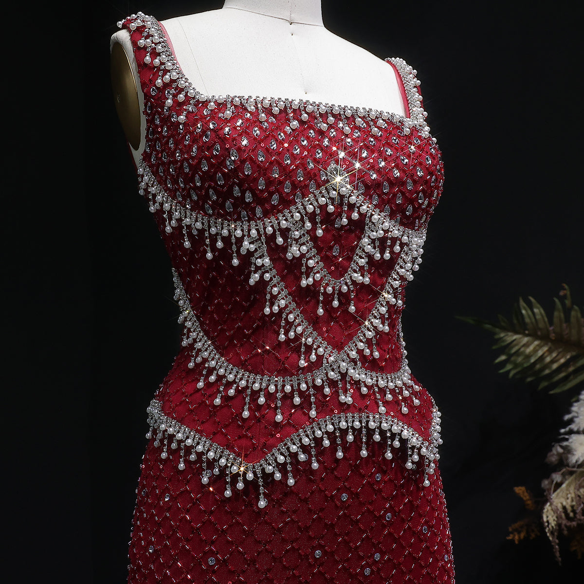 Luxury Gray Beaded Crystal Long Straight Evening Dress SS631 