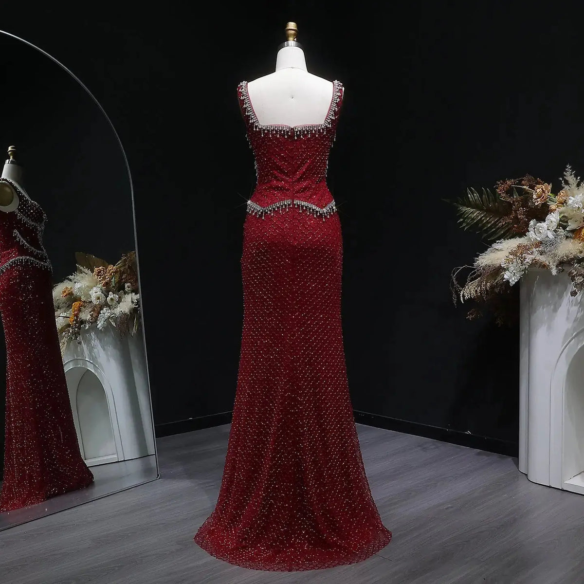 Luxury Gray Beaded Crystal Long Straight Evening Dress SS631 