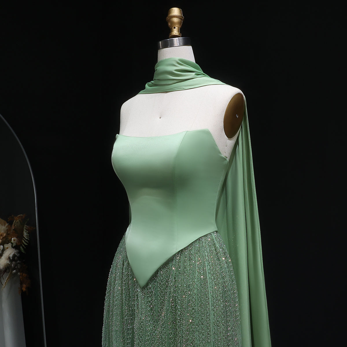 Luxury Off Shoulder Cape Sleeve Evening Dress with Scarf SS639 