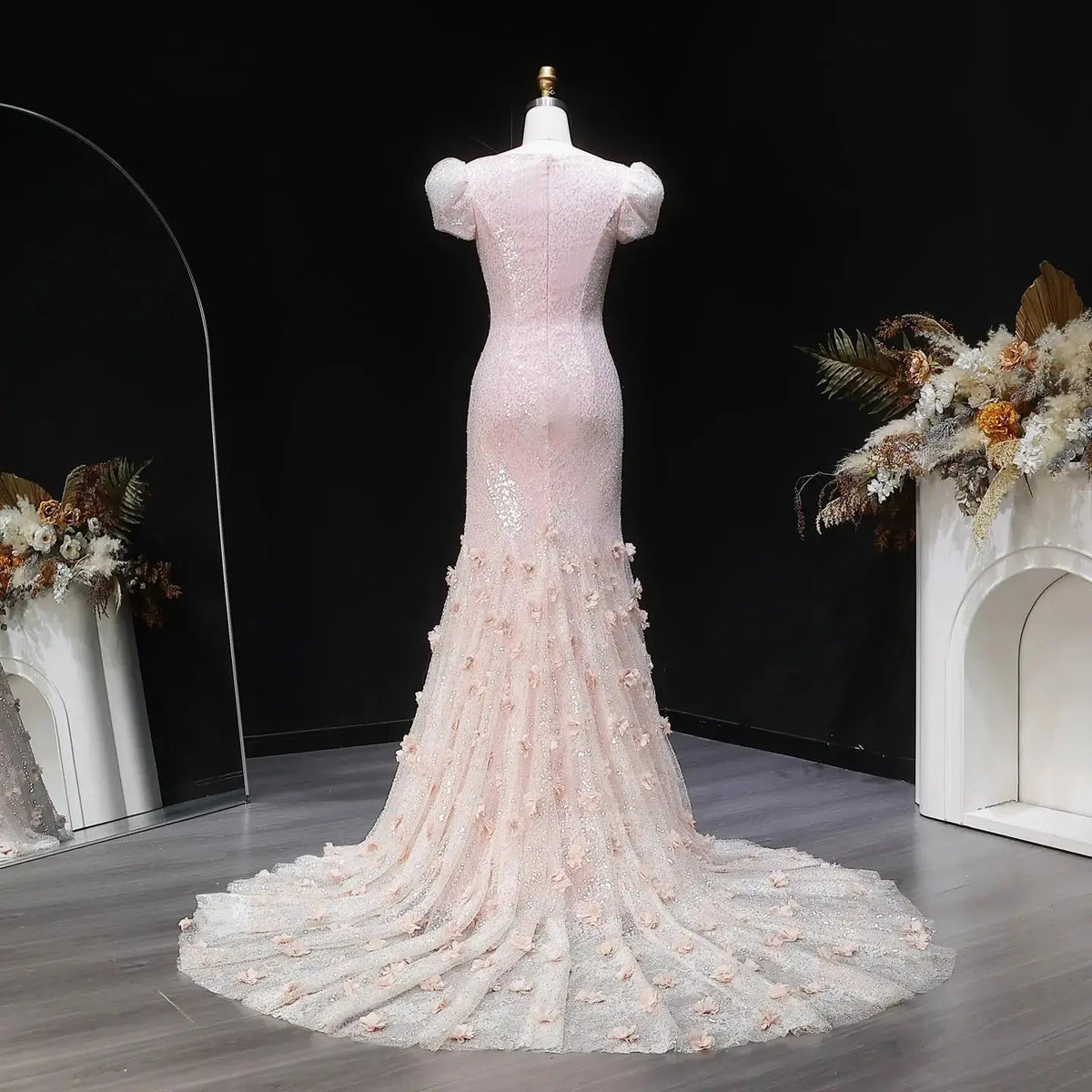 Luxury Pink Gradient Sequin Mermaid Train Evening Dress SS643 