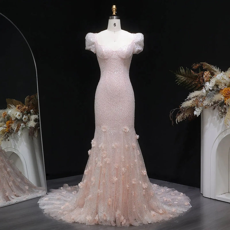 Luxury Pink Gradient Sequin Mermaid Train Evening Dress SS643 