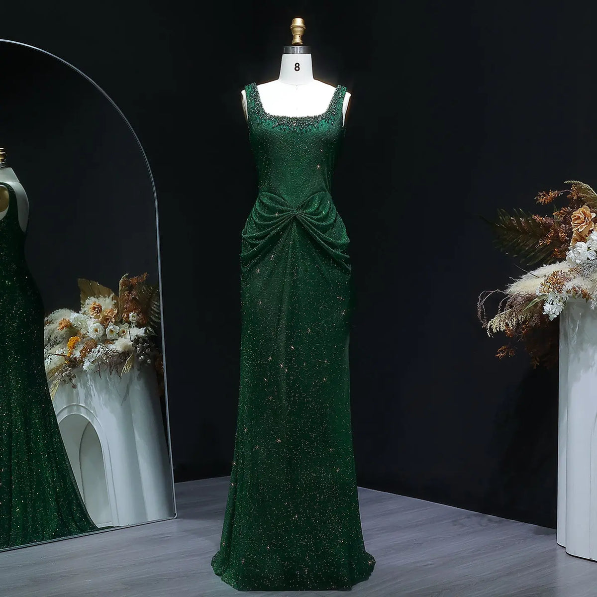 Glamorous Green Sequin Pleated Mermaid Evening Dress SS655 