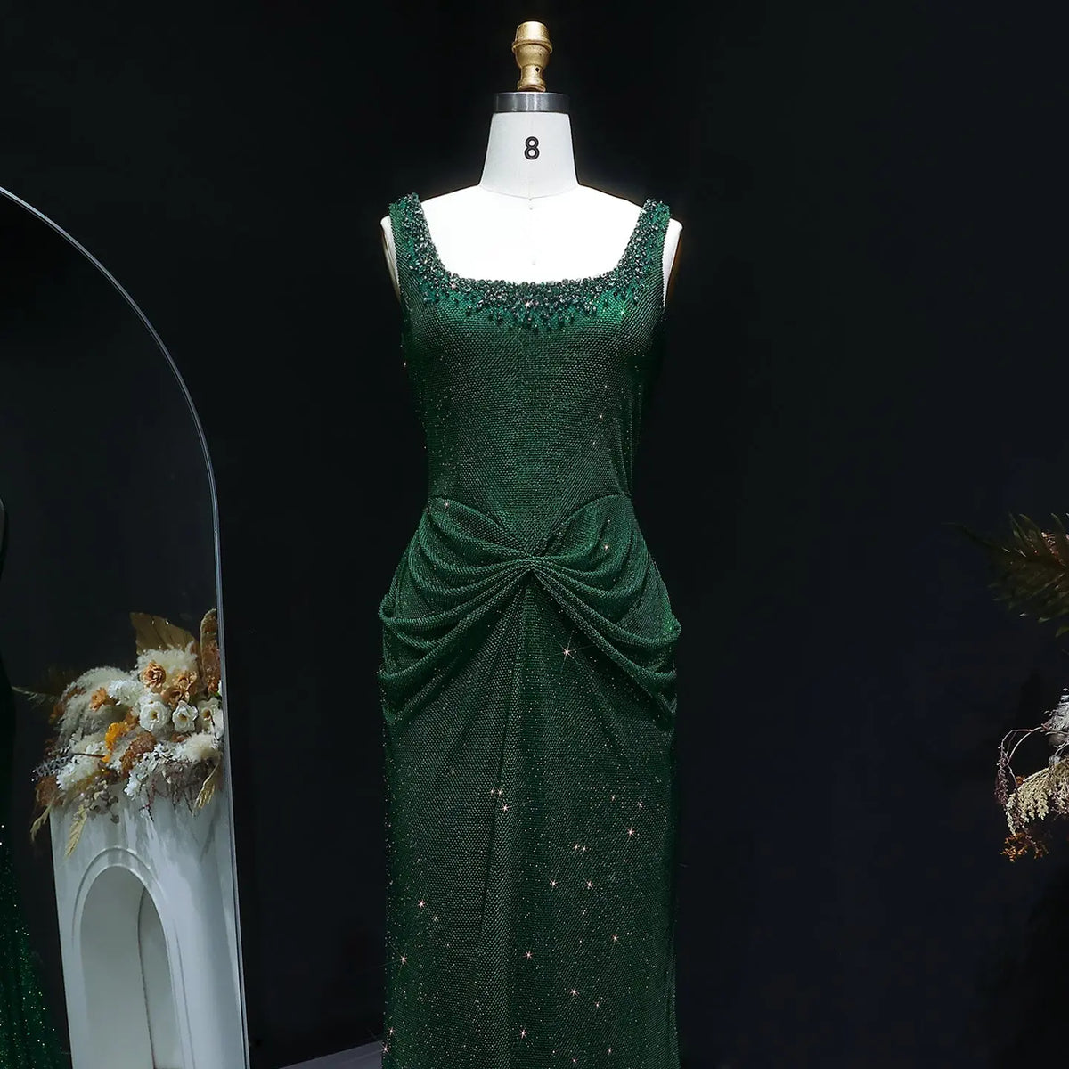 Glamorous Green Sequin Pleated Mermaid Evening Dress SS655 