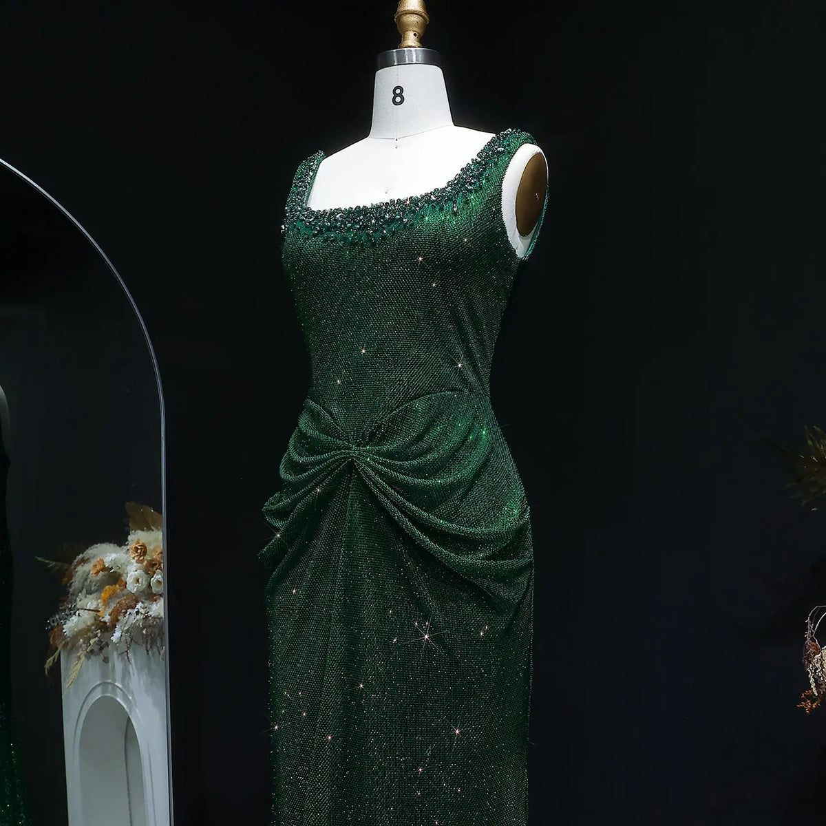 Glamorous Green Sequin Pleated Mermaid Evening Dress SS655 
