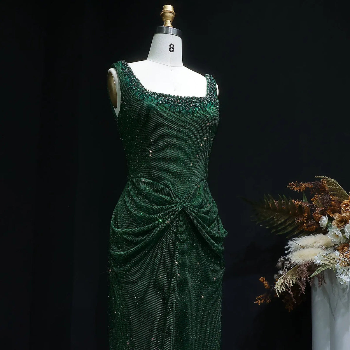 Glamorous Green Sequin Pleated Mermaid Evening Dress SS655 